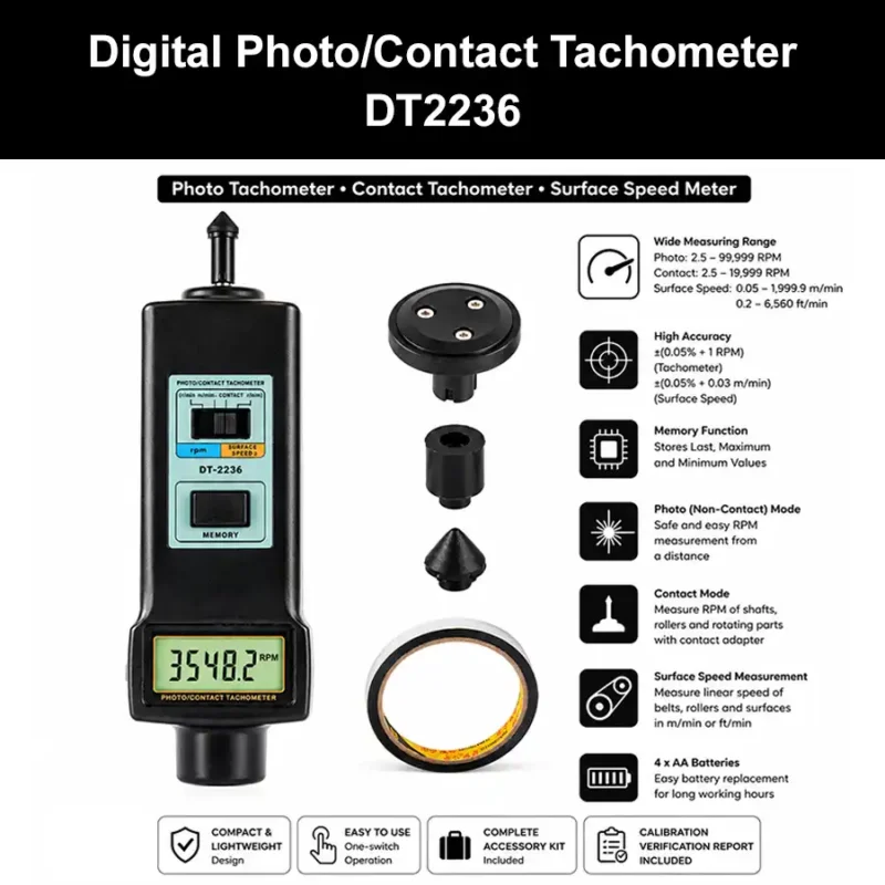 Digital Photo/Contact Tachometer DT2236