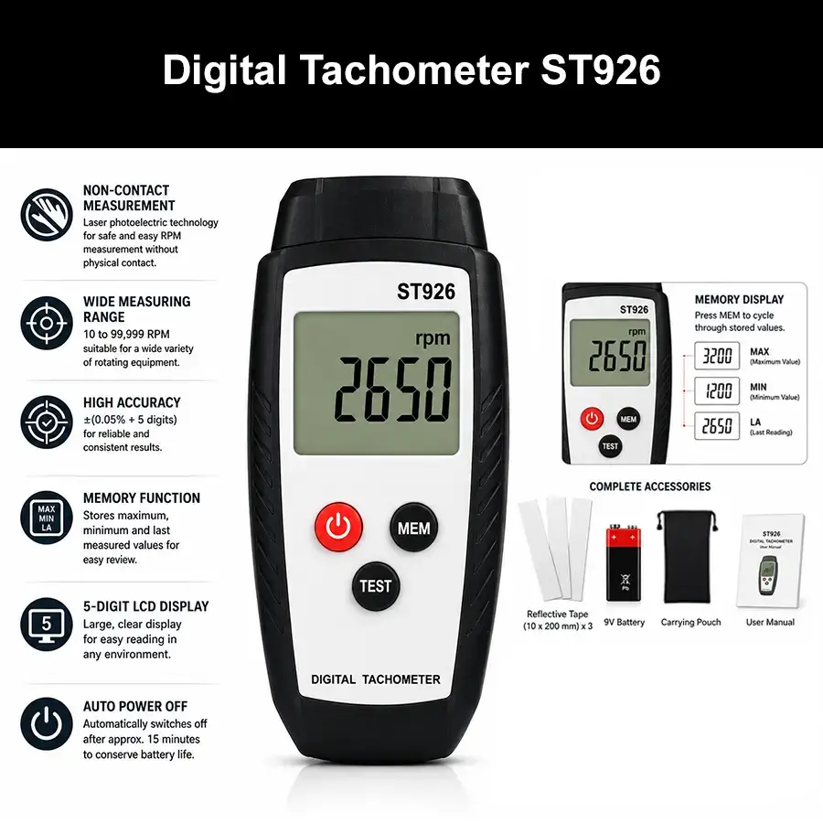 ST926 Digital Tachometer (Non-Contact)
